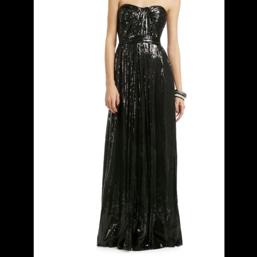 Badgley Mischka Collection Black Full Sequin Strapless Gown